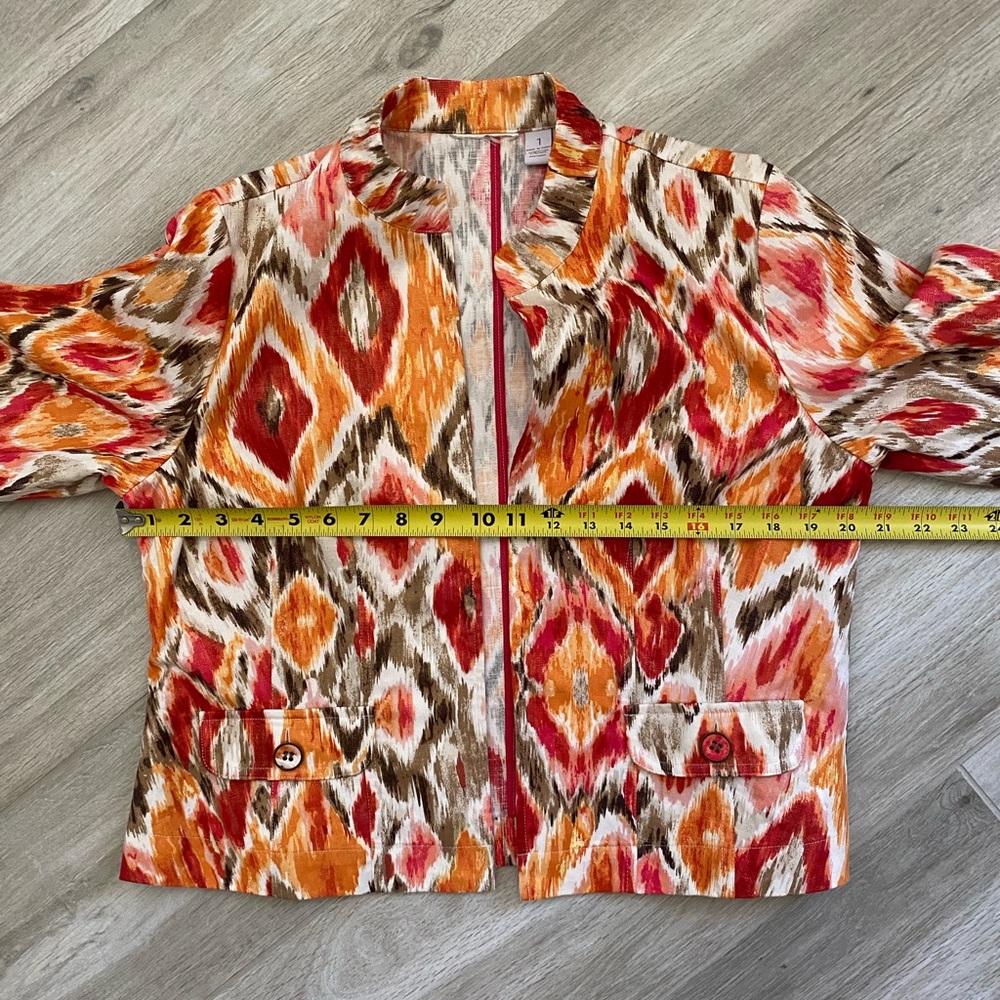 Chico’s Multi Color Ikat Print Open Front Jacket - Picture 6 of 10